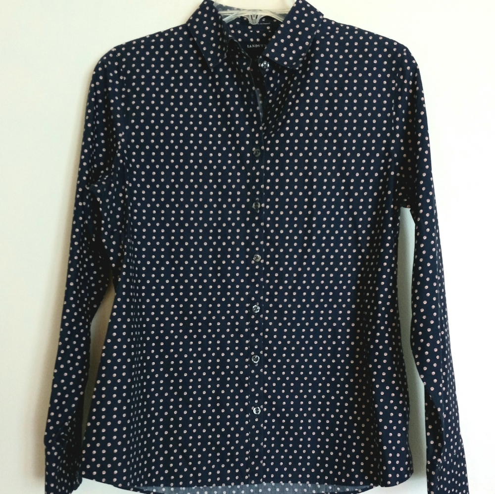 Lands End women's button down polka dot print top size 6